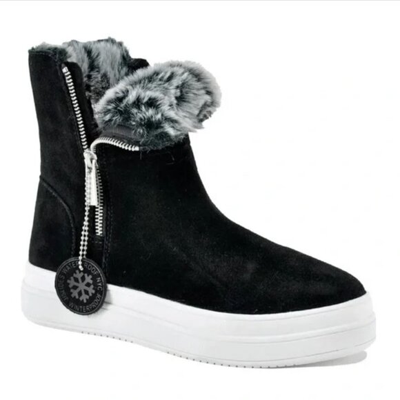 J/SLIDES NYC JSlides Tristan Faux Fur Platform Sneaker Bootie Black NWT - Picture 1 of 11